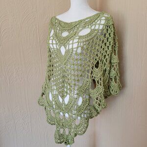 Handmade Lacy Poncho, Summer Wrap, Crochet Poncho, Summer Coverup Light Green
